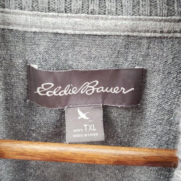 Eddie Bauer Mens TXL Gray 1/2 Zip Mock Neck Cotton Merino Wool Knit Sweater - Picture 4 of 14